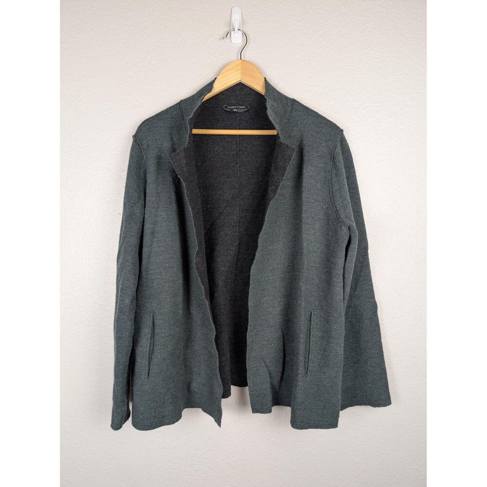 Eileen Fisher Gray Merino Wool‎ Open Front Cardigan Medium